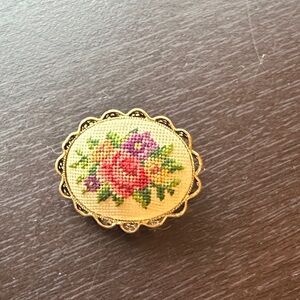Floral Embroidered Brooch with Gold Trim